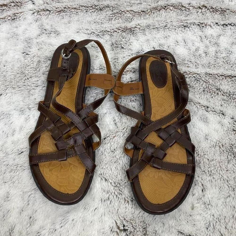 b.o.c Brown leather sandals woven straps basket strappy earthy hippie boho